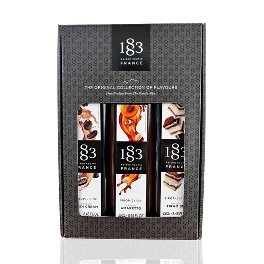 1883 Díszdobozos Ajándékszett 3X25cl (Mogyoró szirup, Amaretto szirup, Sóskaramell szirup)